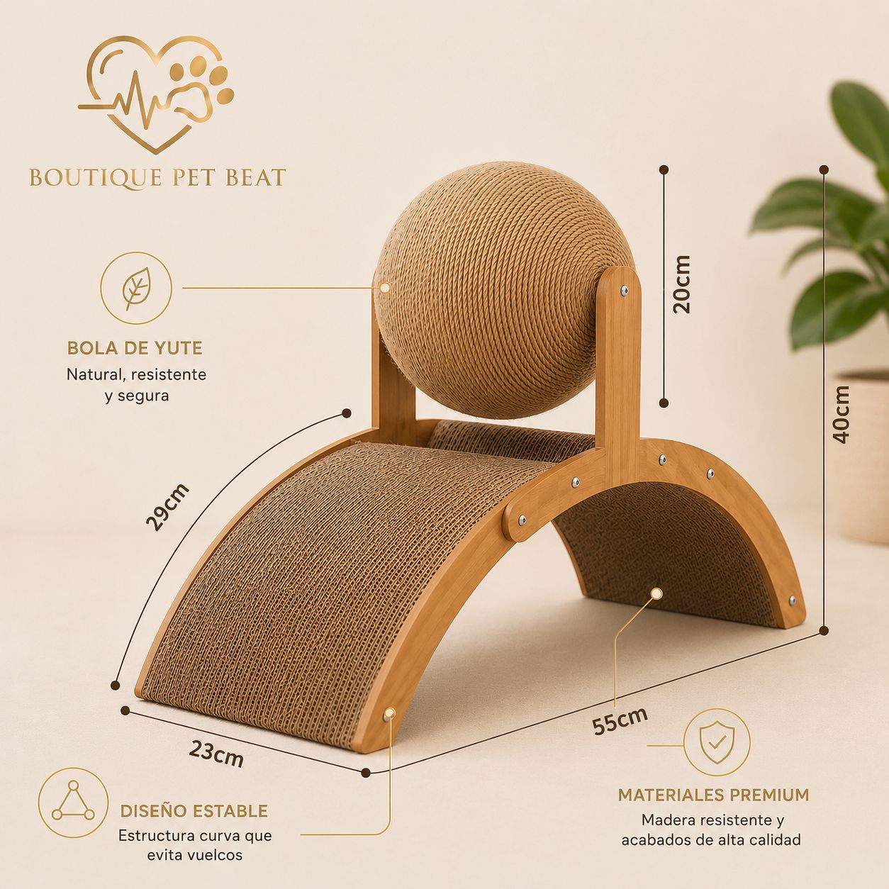 Rascador Felino Pro – Con Pelota Giratoria de Yute