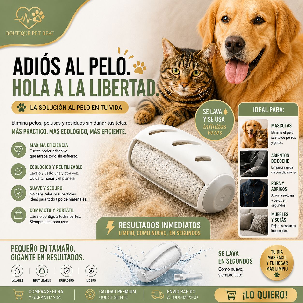 Rodillo Quitapelos Reutilizable | Lavable, Ecológico y Portátil