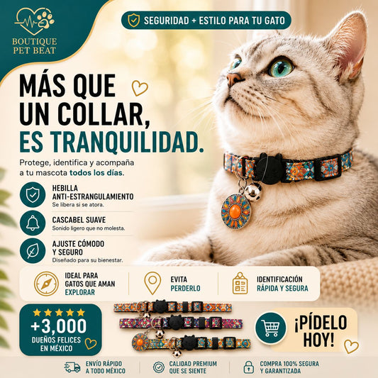 Collar Boho con Funda para AirTag – Gatos